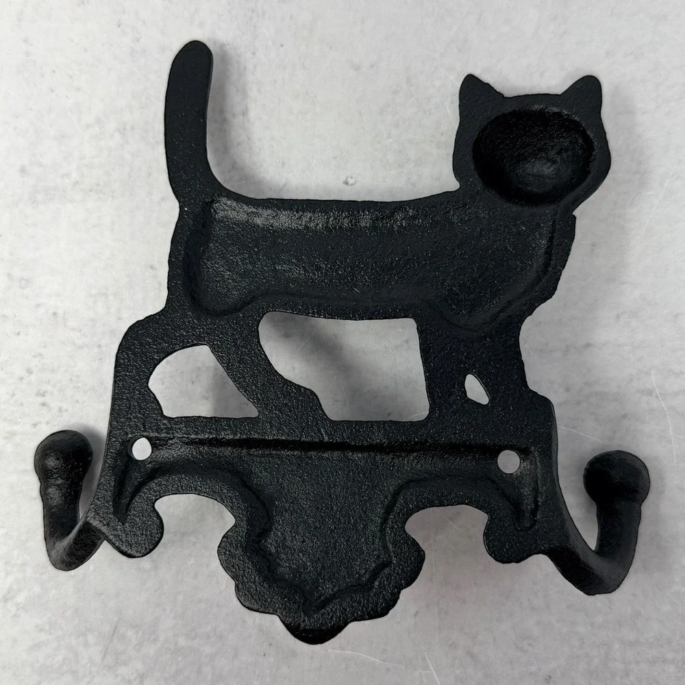 Cast Iron Cat Wall Hook Rustic Farmhouse Coat Hooks Vintage Style Entryway Decor